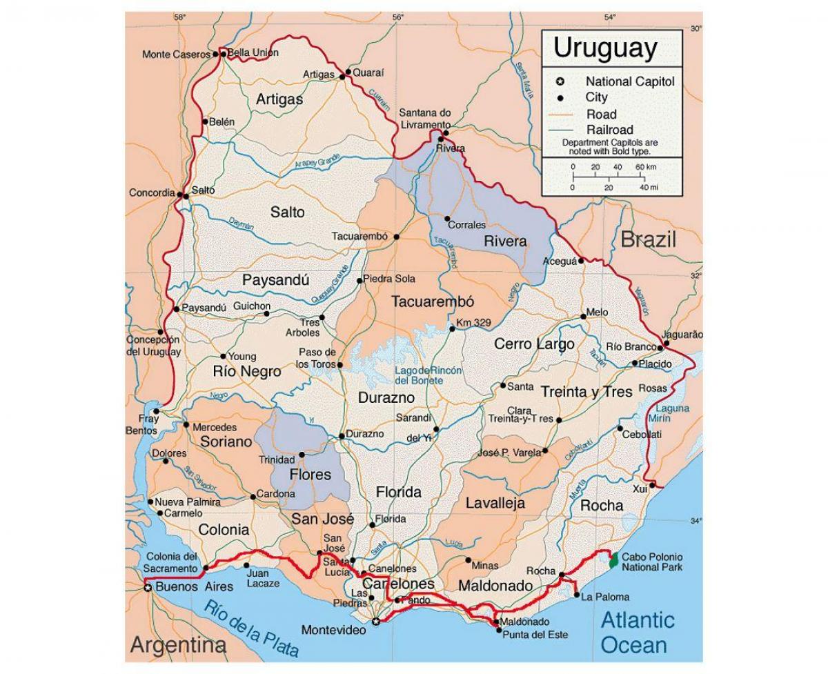 Карта Уругвая с города