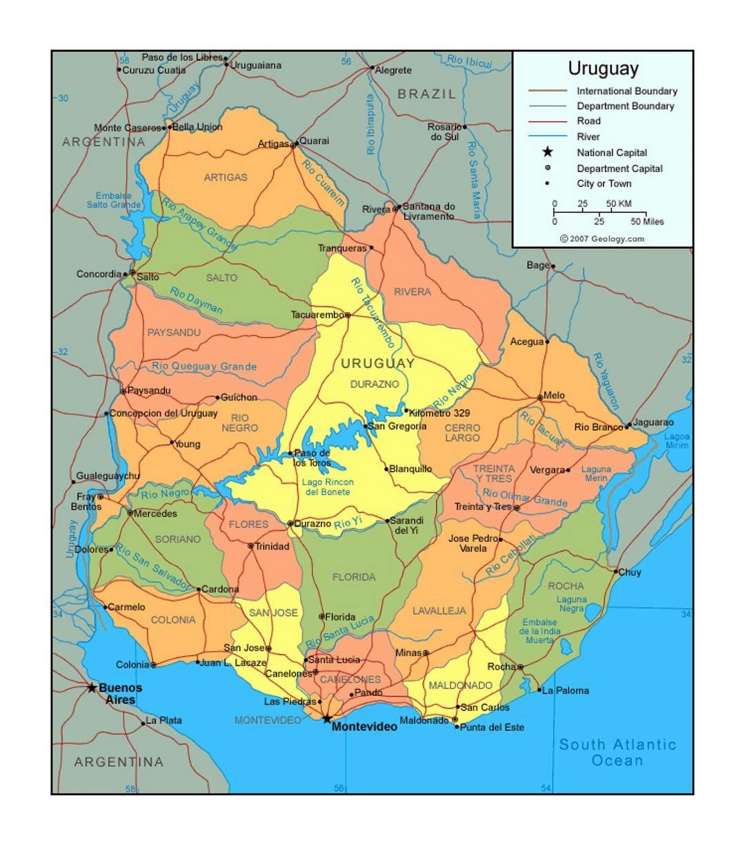 Карта Уругвая политических