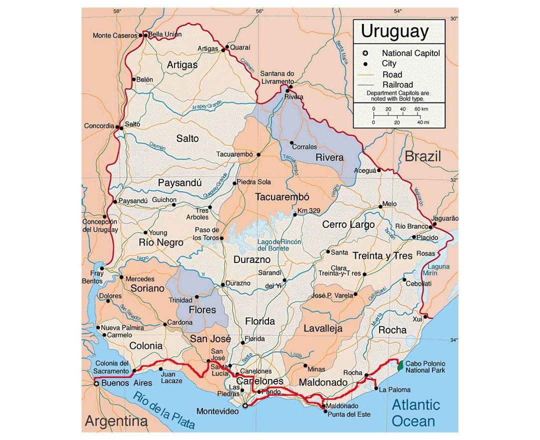 Карта Уругвая с города